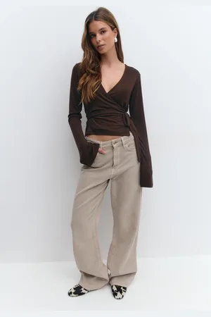 Gina Tricot Wrap top - slå om toppe - Brunt - XXS - Dame