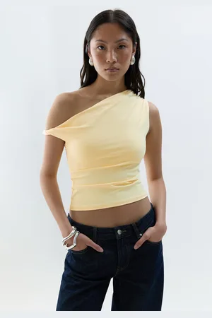Gina Tricot Asymmetric micro top - Off shoulder-top - Gult - XL - Dame
