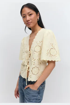 Gina Tricot Scallop edge blouse - Bluser - Gult - XS - Dame