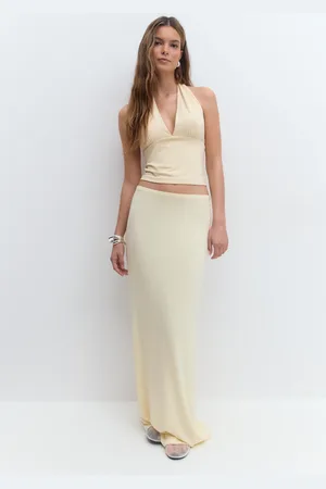 Gina Tricot Soft touch maxi skirt - lange nederdele - Gult - S - Dame