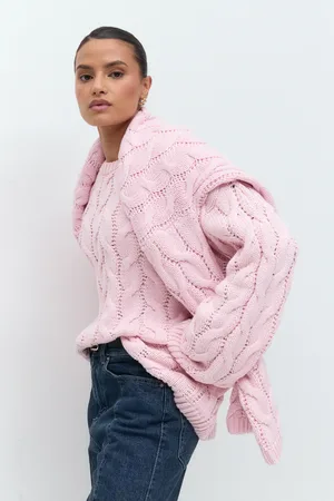 Gina Tricot Cable knitted sweater - Striktrøjer - Pink - M - Dame