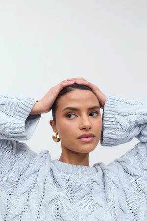 Gina Tricot Cable knitted sweater - strik - Blåt - M - Dame