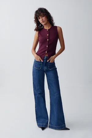 Gina Tricot Front pocket flare jeans - Flare & bootcut jeans - Blåt - 32 - Dame