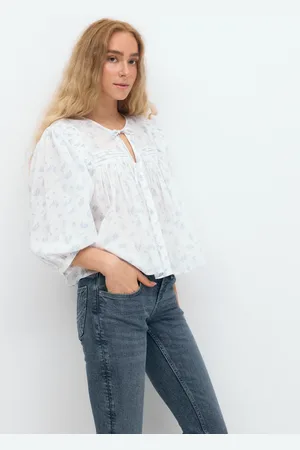 Gina Tricot Boho blouse - bluser med pufærmer - Blåt - XS - Dame