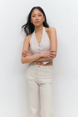 Gina Tricot Linen halterneck vest - Veste - beige - XS - Dame