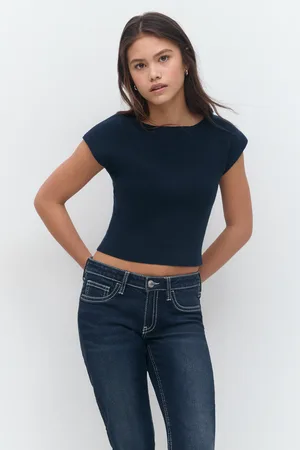 Gina Tricot Y knitted rib top - overdele - Blåt - 134/140 - Pige