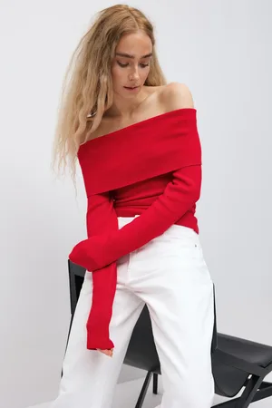 Gina Tricot Knitted off shoulder top - Off shoulder-top - Rødt - XS - Dame
