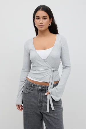 Gina Tricot Wrap top - slå om toppe - Grå - XXS - Dame
