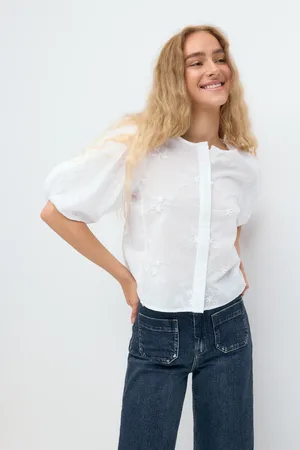 Gina Tricot Puff sleeve blouse - bluser med pufærmer - Hvid - XS - Dame