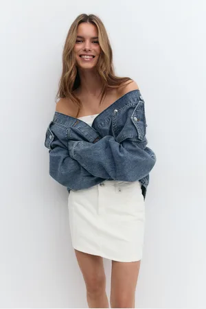 Gina Tricot Front seam denim skirt - Denimnederdele - Hvid - 32 - Dame