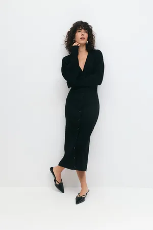 Gina Tricot Knitted button down dress - Strikkjoler - Sort - XS - Dame