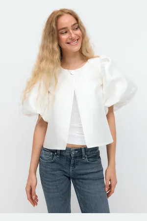 Gina Tricot One button puff sleeve blouse - bluser med pufærmer - Hvid - XS - Dame