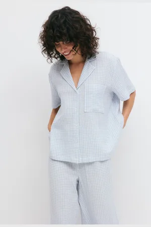 Gina Tricot Gingham gauze homewear shirt - Skjorter - Blåt - XS - Dame