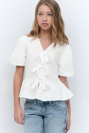 Gina Tricot Y tie peplum top - overdele - Hvid - 134/140 - Pige