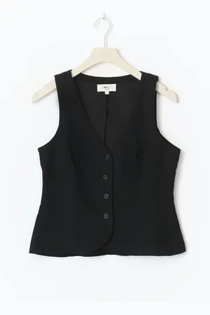 Gina Tricot Linen blend tailored vest - Veste - Sort - 34 - Dame