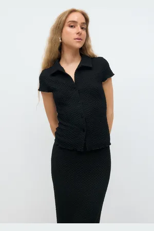 Gina Tricot Short sleeve buttoned top - Toppe - Sort - XS - Dame