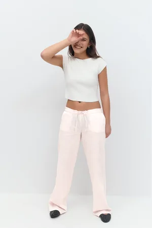 Gina Tricot Y linen blend tall trousers - hørbukser - Pink - 134/140 - Pige
