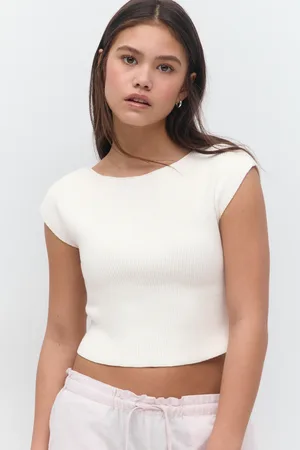 Gina Tricot Y knitted rib top - overdele - Hvid - 134/140 - Pige