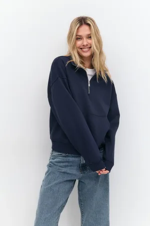 Gina Tricot Half zip sweater - Collegetrøjer - Blåt - XS - Dame
