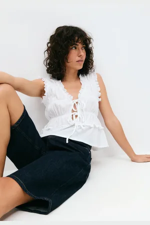 Gina Tricot Frill tie front top - toppe med bindebånd - Hvid - XXS - Dame