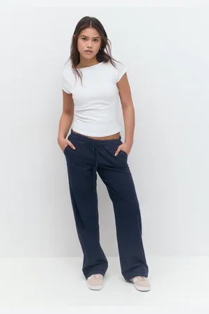 Gina Tricot Y low linen blend trousers - hørbukser - Blåt - 134/140 - Pige