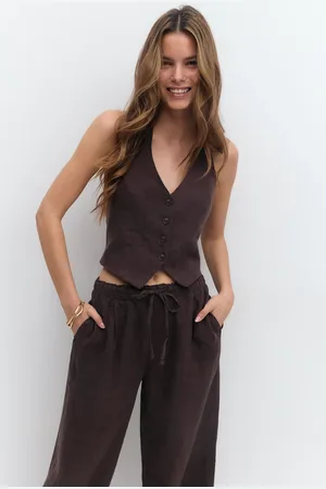 Gina Tricot Linen halterneck vest - Halterneck-toppe - Brunt - XS - Dame