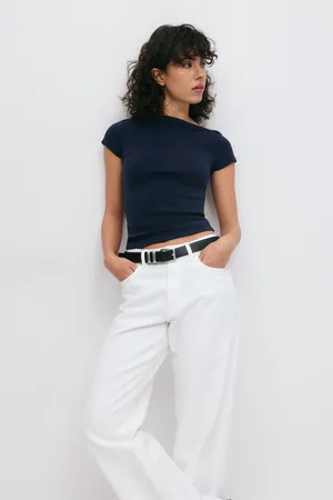 Gina Tricot Boatneck tight rib top - Toppe - Blåt - XS - Dame