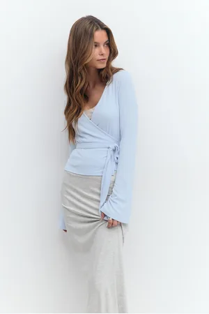 Gina Tricot Wrap top - slå om toppe - Blåt - XXS - Dame