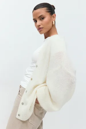 Gina Tricot Chunky knitted cardigan - Cardigans - Hvid - M - Dame