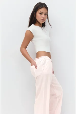 Gina Tricot Y low linen blend trousers - hørbukser - Pink - 134/140 - Pige
