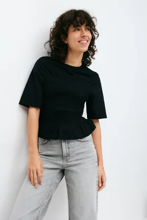 Gina Tricot Smock tee - Toppe - Sort - XS - Dame