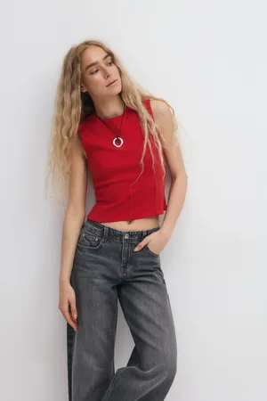 Gina Tricot Tight top - Toppe uden ærmer - Rødt - XXS - Dame