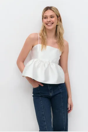 Gina Tricot Shiny peplum top - Toppe uden ærmer - Hvid - XS - Dame