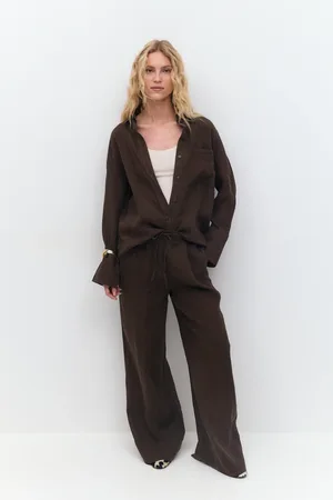 Gina Tricot Wide linen trousers - Hørbukser - Brunt - 36 - Dame