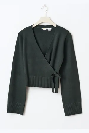 Gina Tricot Y wrap cardigan - overdele - Grønt - 134/140 - Pige