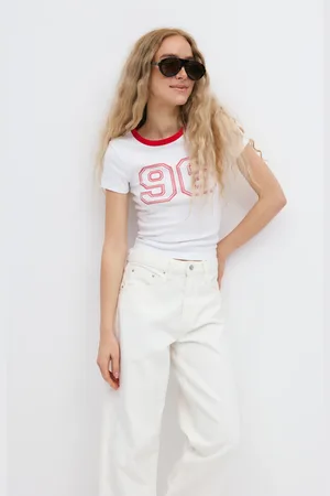 Gina Tricot Printed tight top - T-shirt med print - Hvid - XXS - Dame