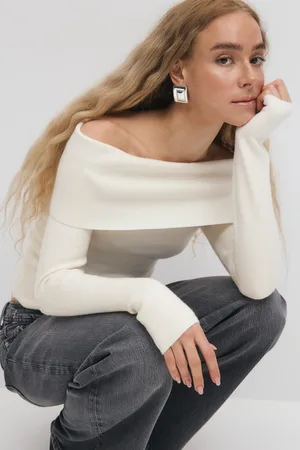 Gina Tricot Knitted off shoulder top - Off shoulder-top - Hvid - XS - Dame
