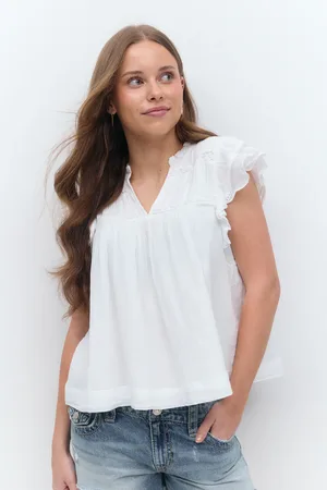 Gina Tricot Y boho short sleeve top - overdele - Hvid - 134/140 - Pige