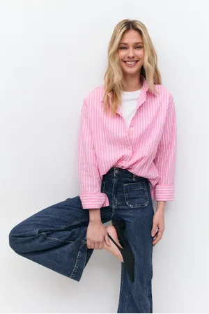 Gina Tricot Linen blend shirt - Hørskjorter - Pink - XS - Dame