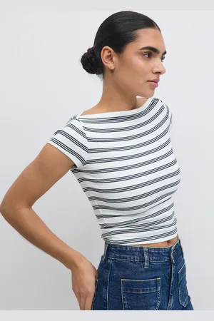 Gina Tricot Boatneck tight rib top - Toppe - Hvid - XS - Dame