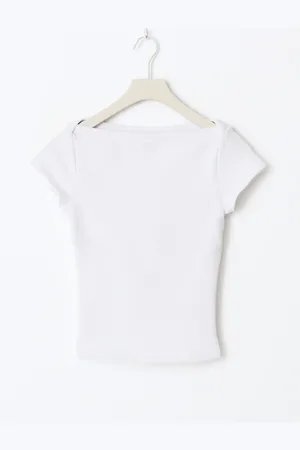 Gina Tricot Boatneck tight rib top - Toppe - Hvid - XS - Dame