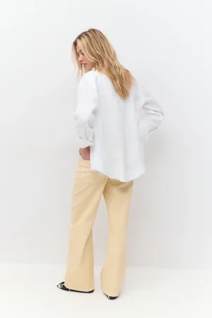 Gina Tricot Linen shirt - Hørskjorter - Hvid - XS - Dame