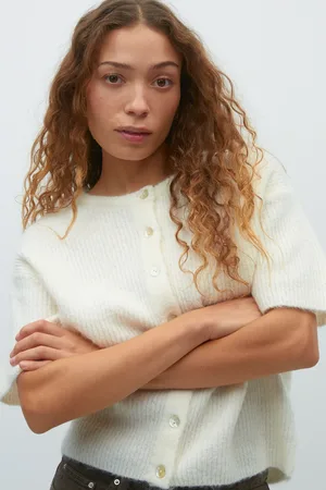 Gina Tricot Short sleeve knitted cardigan - Cardigans - Hvid - XS - Dame