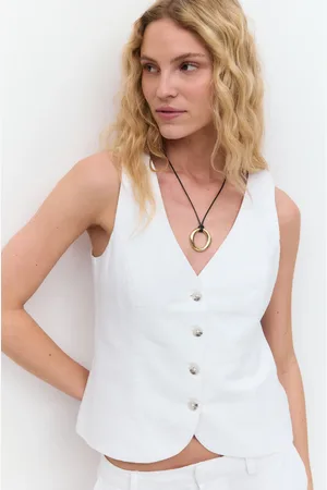 Gina Tricot Linen blend tailored vest - Veste - Hvid - 34 - Dame