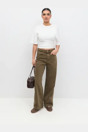 Gina Tricot Baggy wide jeans - Baggy & loose jeans - Grønt - 32 - Dame