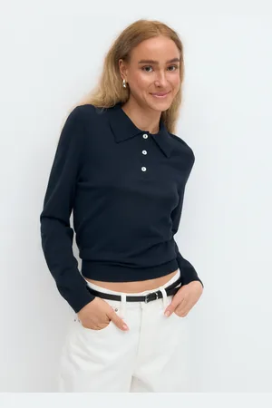 Gina Tricot Knitted collar sweater - poloshirts - Blåt - XS - Dame