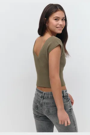 Gina Tricot Y knitted rib top - overdele - Grønt - 134/140 - Pige