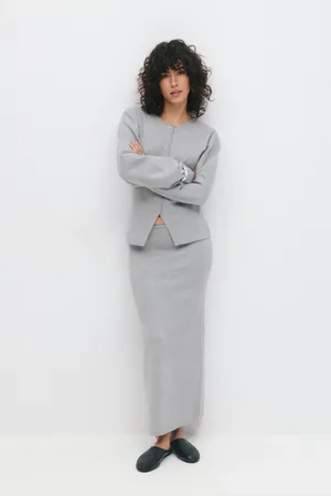 Gina Tricot Knitted skirt - lange nederdele - Grå - XS - Dame