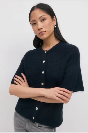 Gina Tricot Short sleeve knitted cardigan - Cardigans - Blåt - XS - Dame