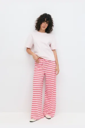 Gina Tricot Striped soft trousers - stribede bukser - Pink - XS - Dame